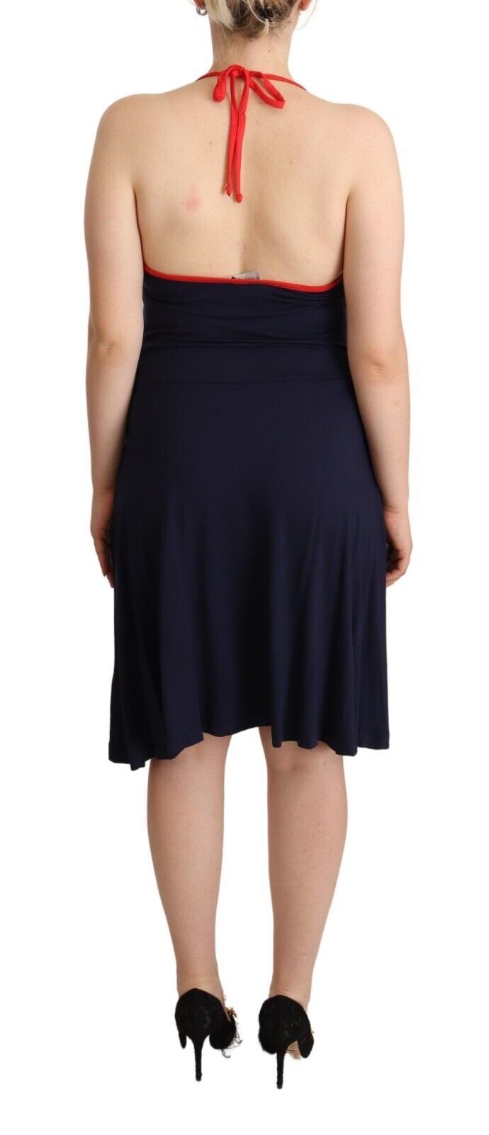 Roccobarocco Navy Blue Cotton Midi Halter Women's Dress
