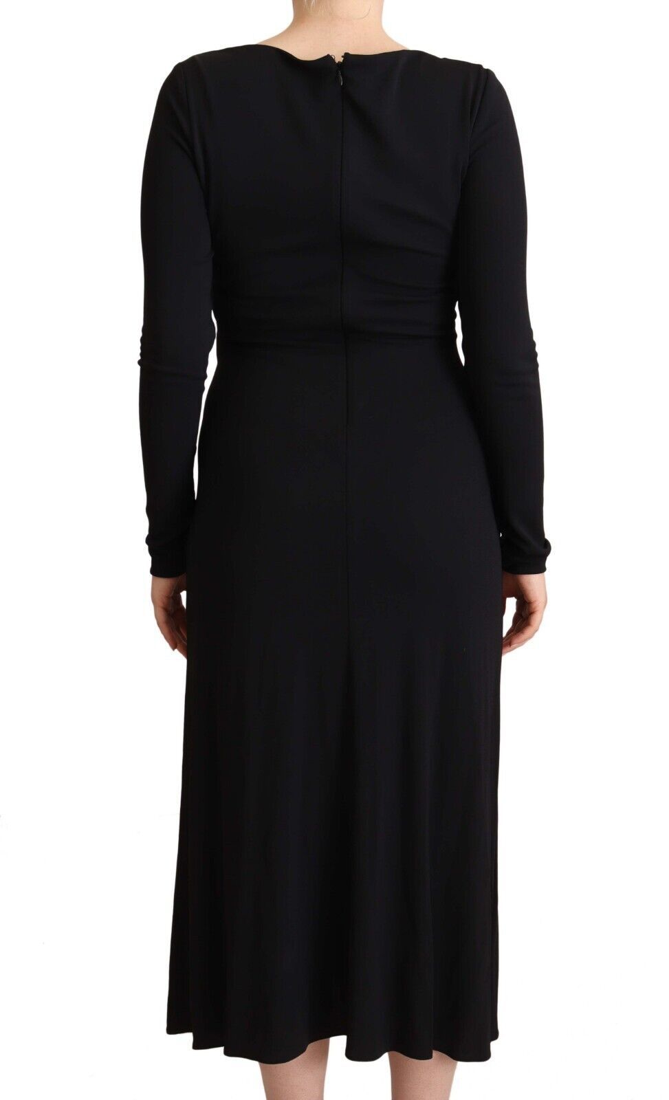 PINKO Black Nylon Stretch Long Sleeves Deep V-neck Maxi Women's Dress