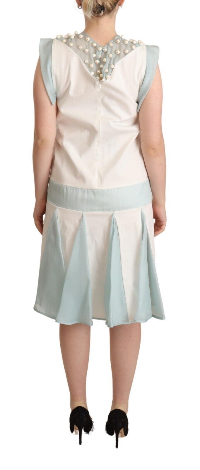 Sergei Grinko Multicolor Faux Pearl Sleeveless Shift Midi Women's Dress