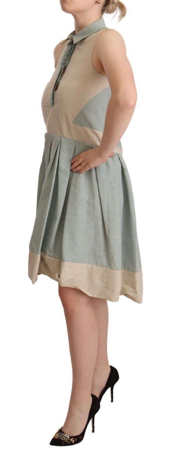 Comeforbreakfast Multicolor Collared Sleeveless Sheath Women's Dress