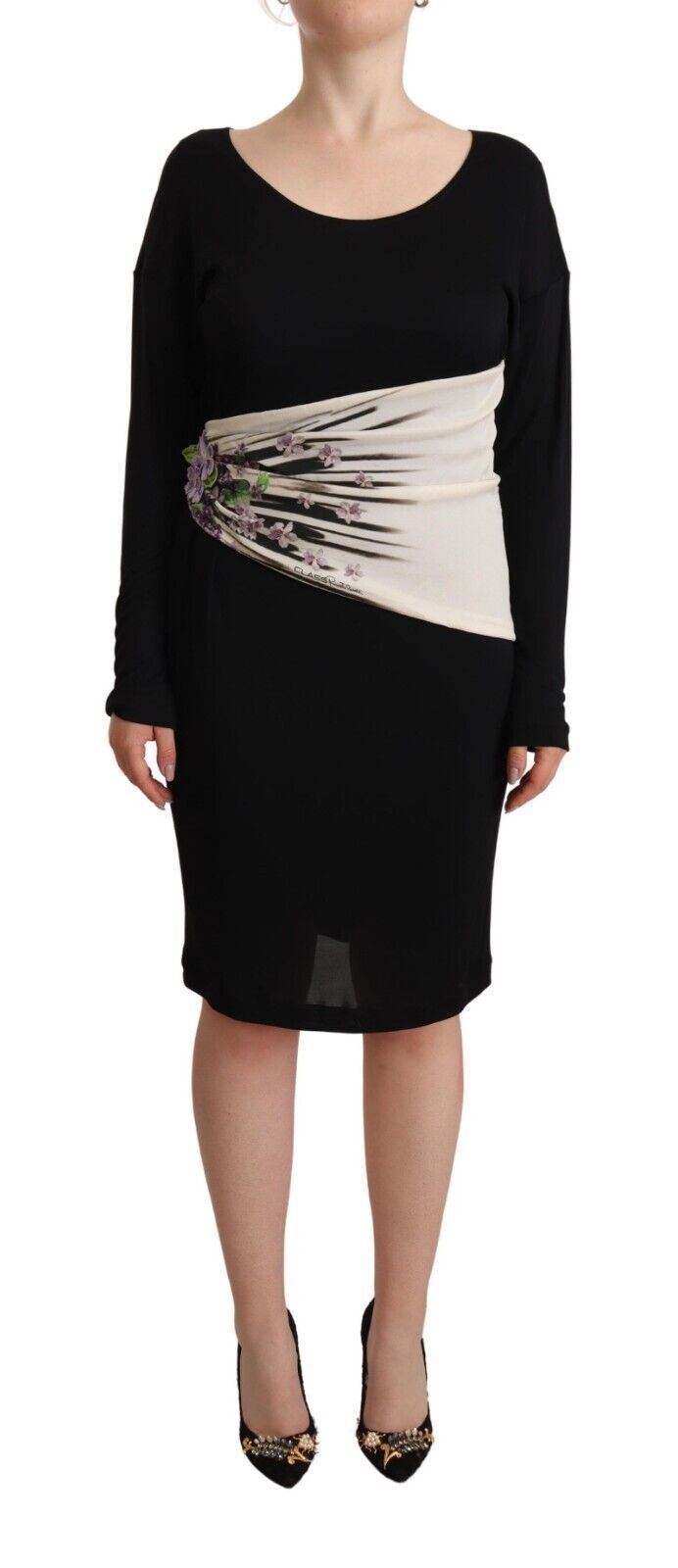 Roberto Cavalli Black Silver Sheath Knee Length Women's Dress