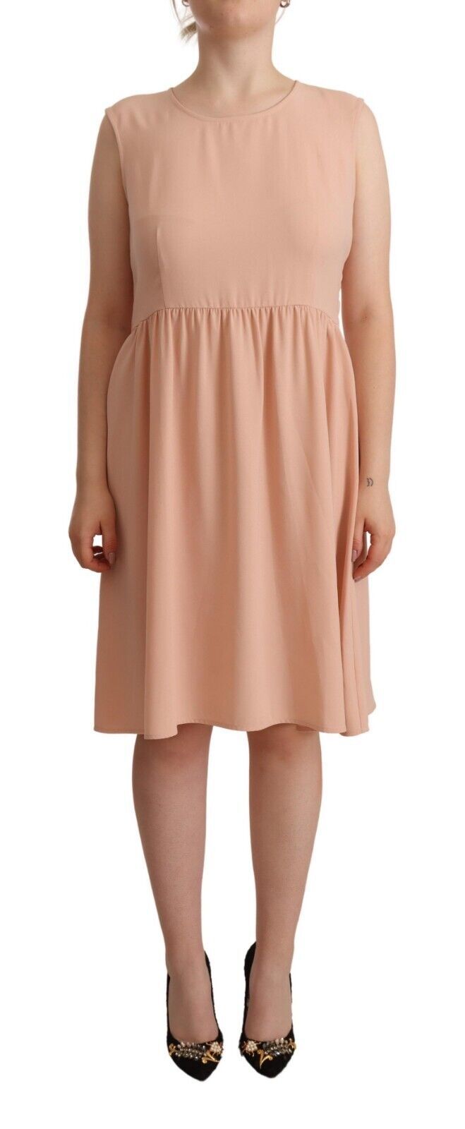 Twinset Beige Polyester Sleeveless Shift Knee Length Women's Dress