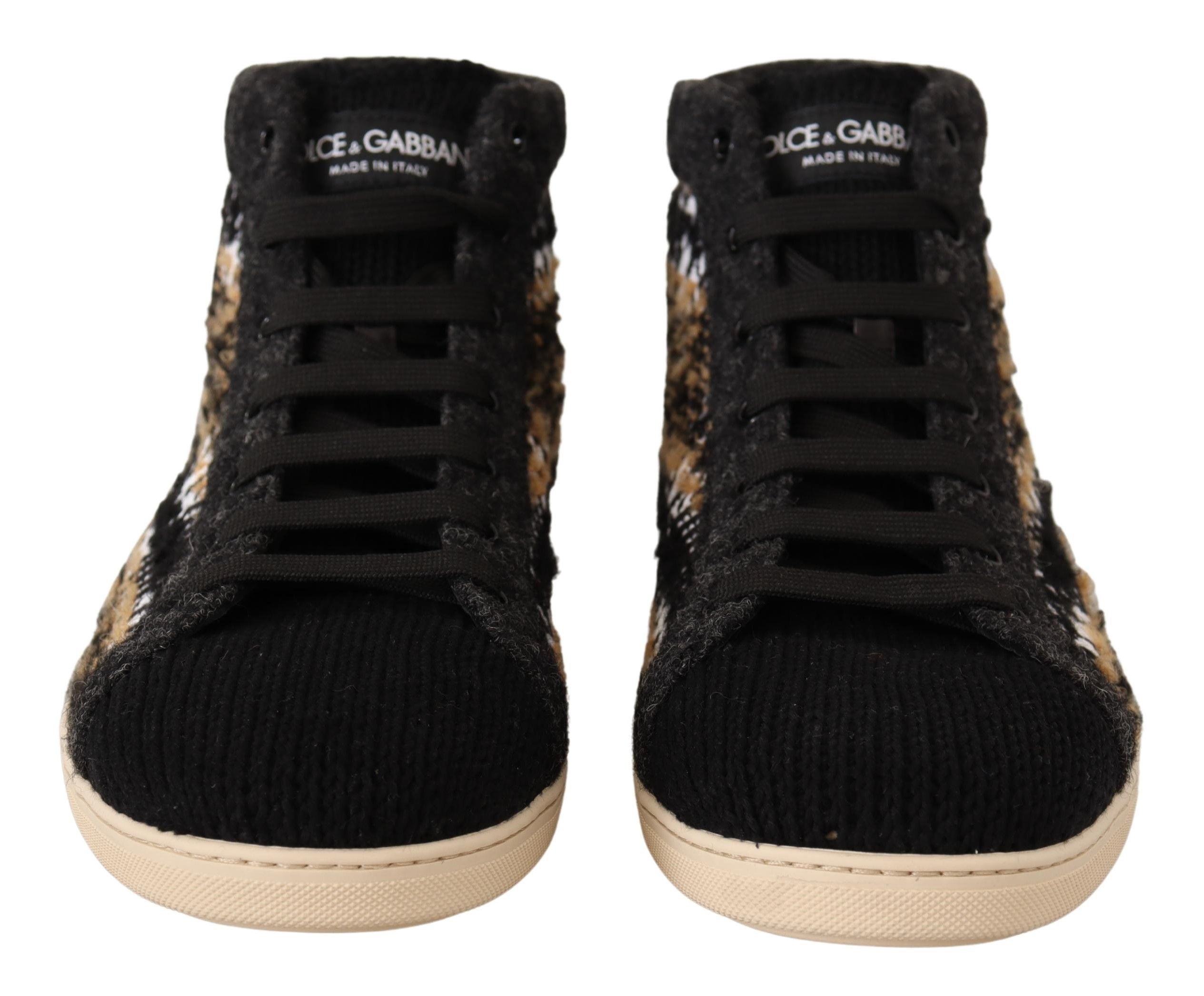 Dolce & Gabbana Beige Brown Wool Cotton High Top Men's Sneakers