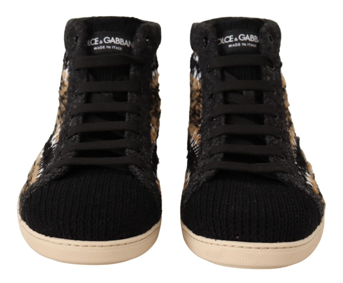 Dolce & Gabbana Beige Brown Wool Cotton High Top Men's Sneakers