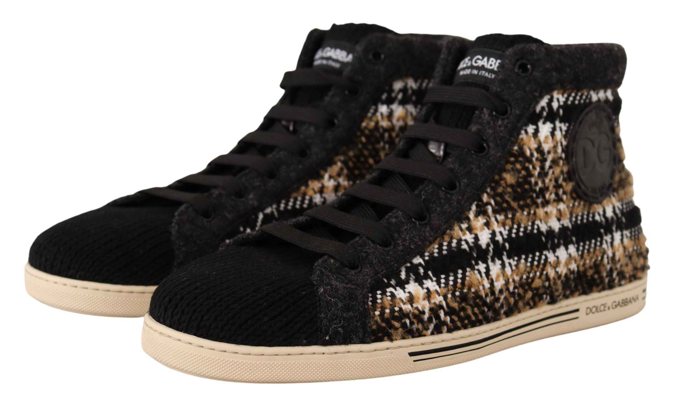 Dolce & Gabbana Beige Brown Wool Cotton High Top Men's Sneakers