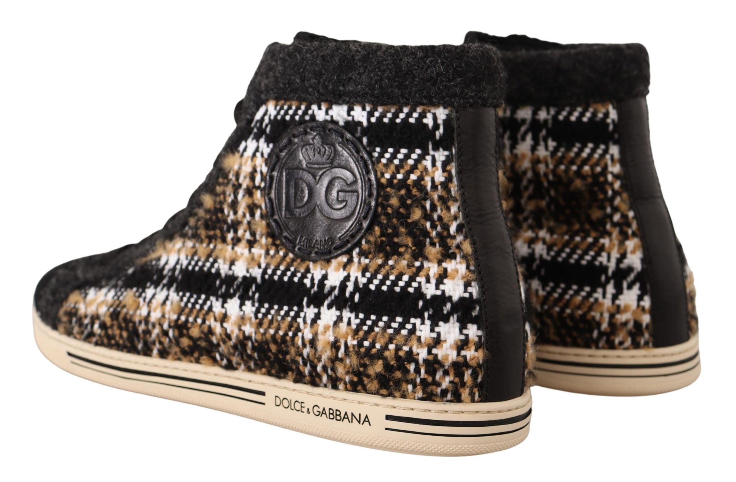 Dolce & Gabbana Beige Brown Wool Cotton High Top Men's Sneakers