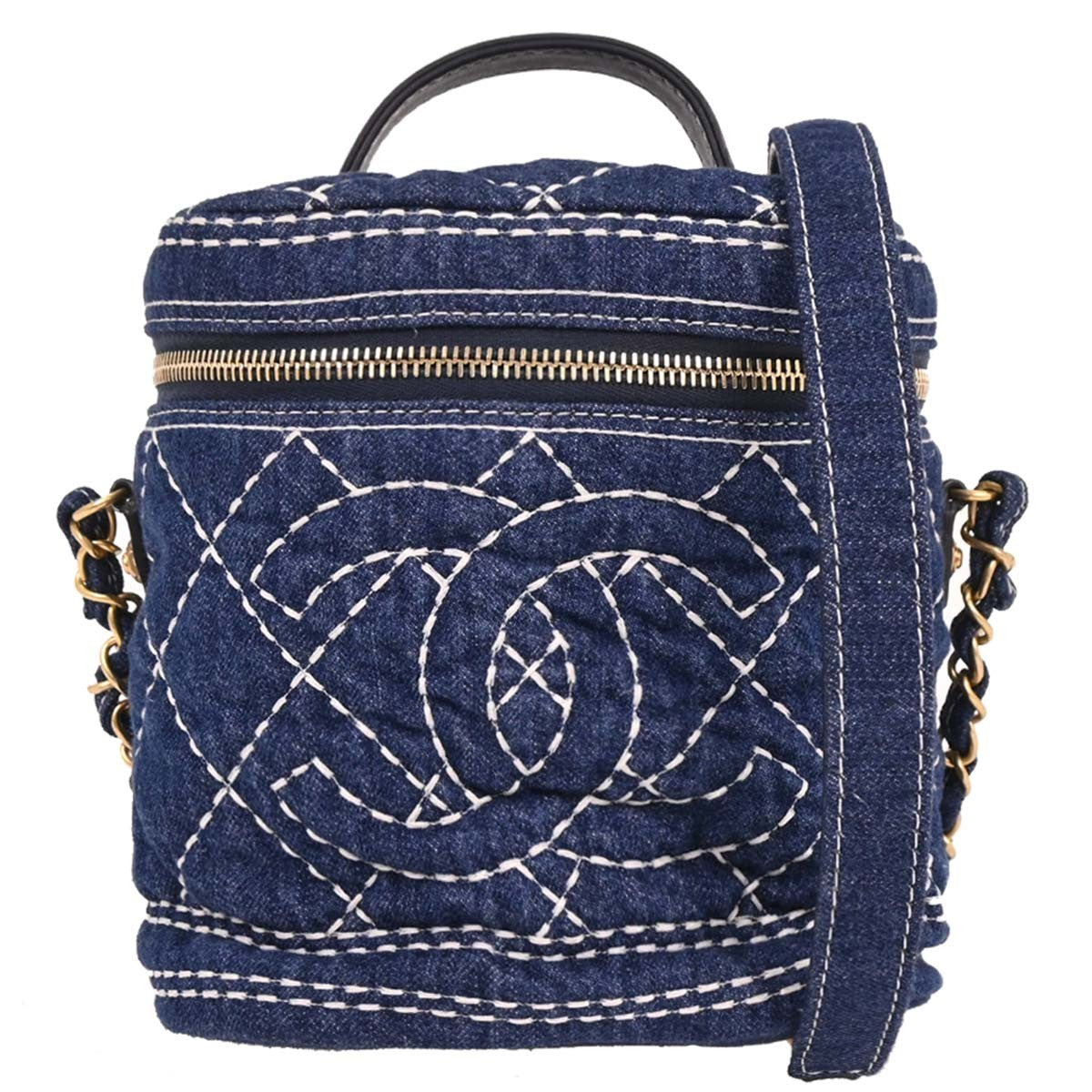Chanel Vanity Case Quilted Denim Blue Denim_Jeans Handbag (Pre-Owned)