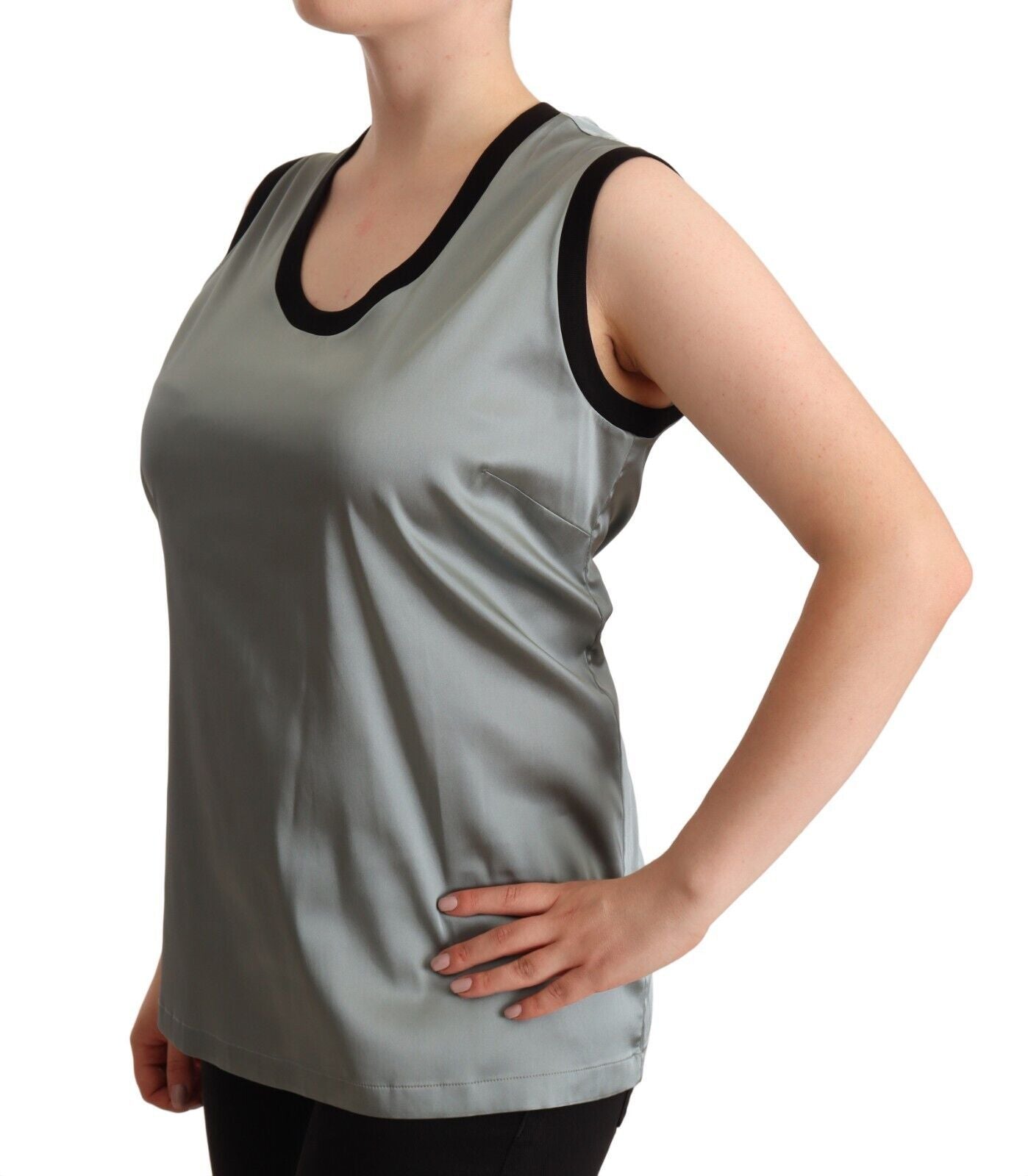 Dolce & Gabbana Silver Round Neck Sleeveless Casual Tank Women's Top
