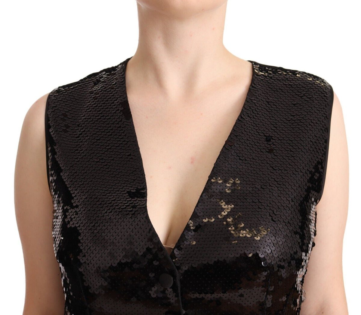 Dolce & Gabbana Black Sequin V-Neck Sleeveless Vest Tank Women's Top