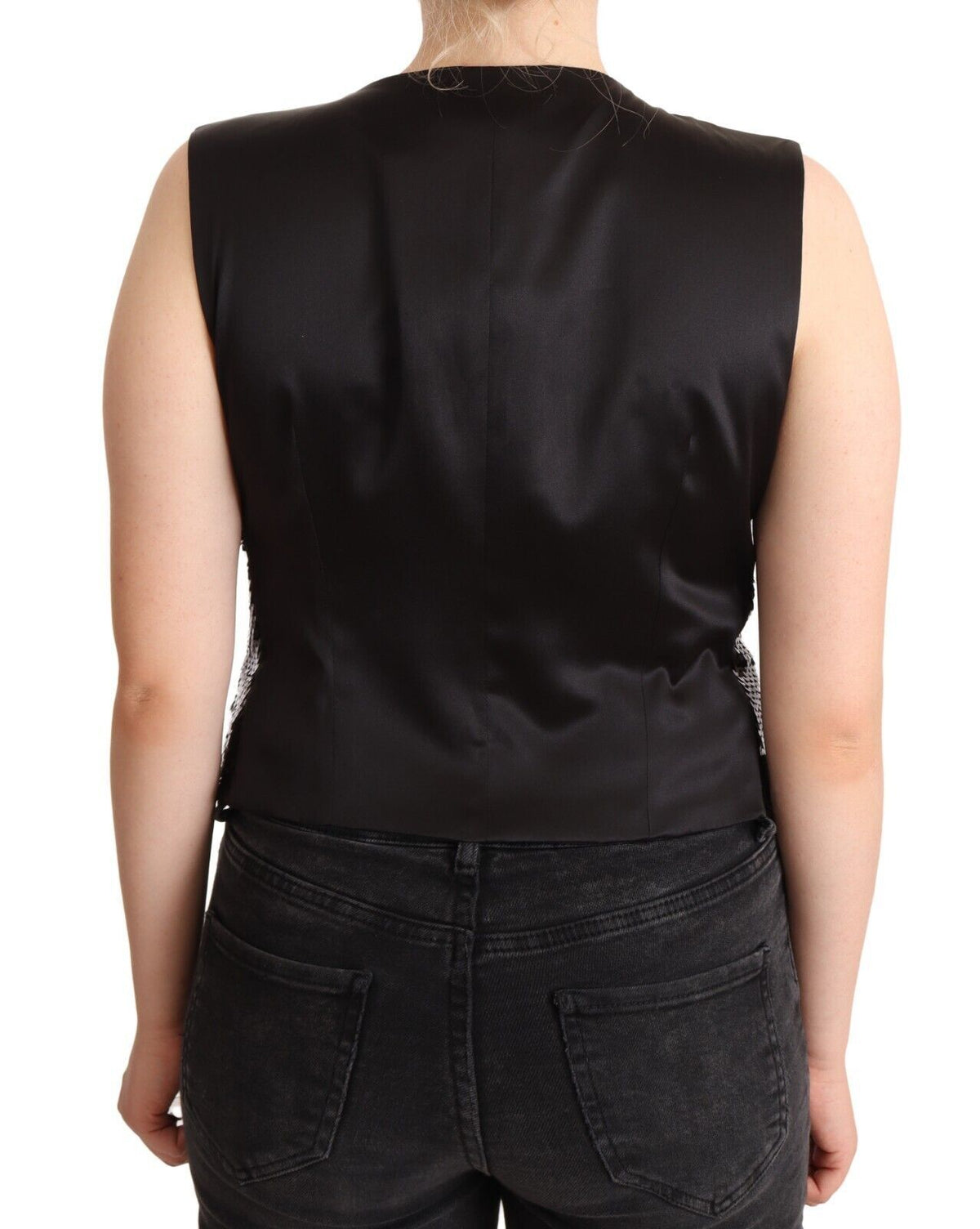 Dolce & Gabbana Black Sequin V-Neck Sleeveless Vest Tank Women's Top