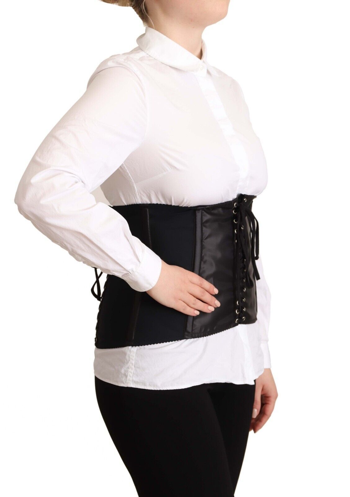 Dolce & Gabbana Black Corset Belt Stretch Waist Strap Women's Top