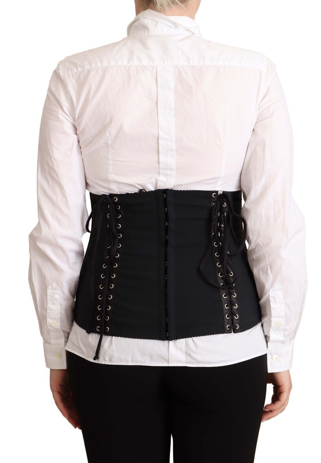Dolce & Gabbana Black Corset Belt Stretch Waist Strap Women's Top