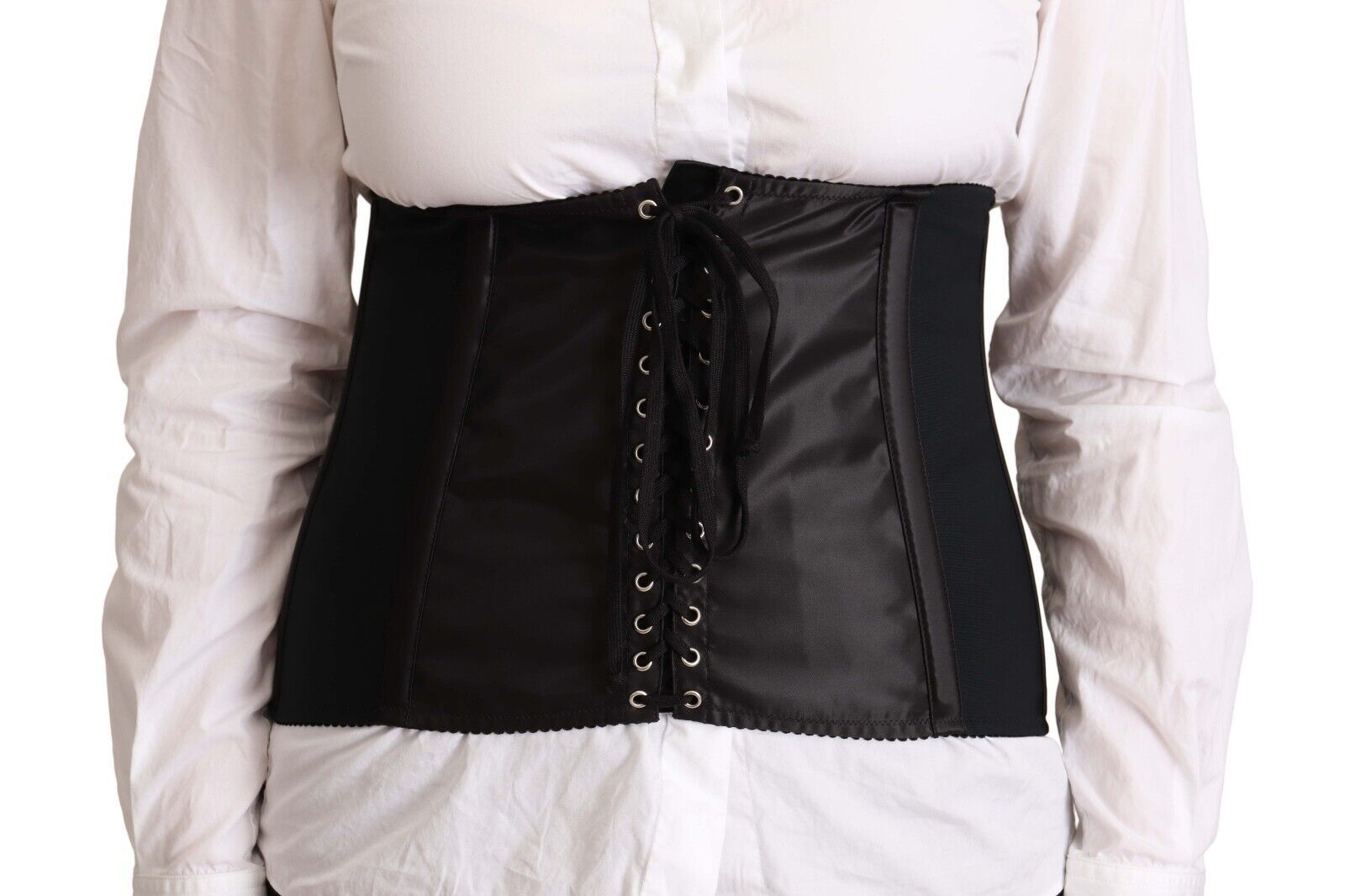 Dolce & Gabbana Black Corset Belt Stretch Waist Strap Women's Top