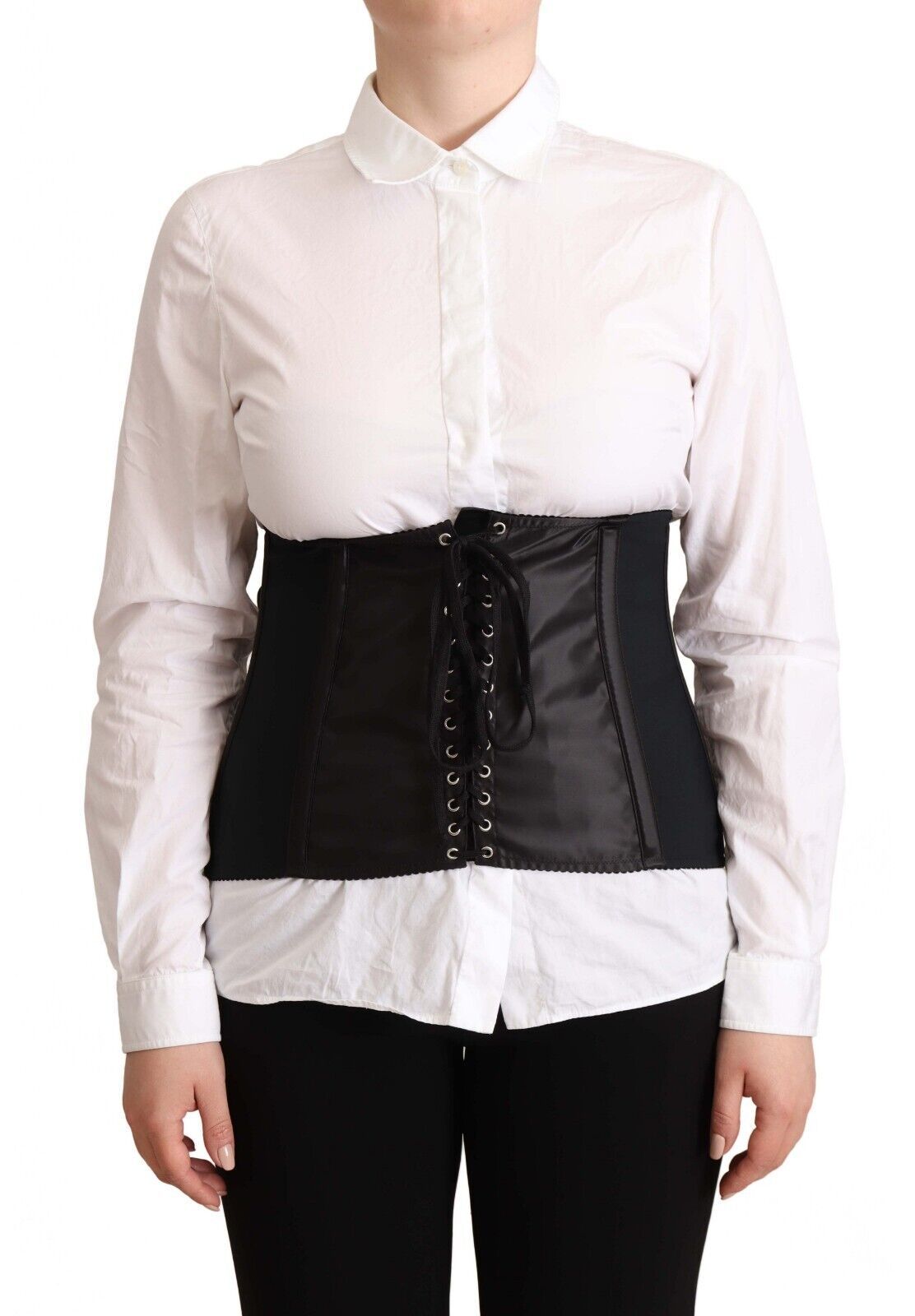 Dolce & Gabbana Black Corset Belt Stretch Waist Strap Women's Top