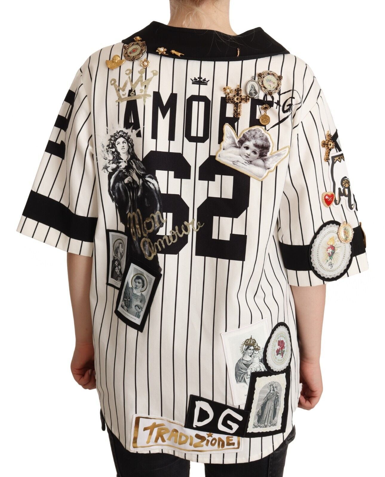Dolce & Gabbana White Cotton Crystal Charms Amore Women's Shirt