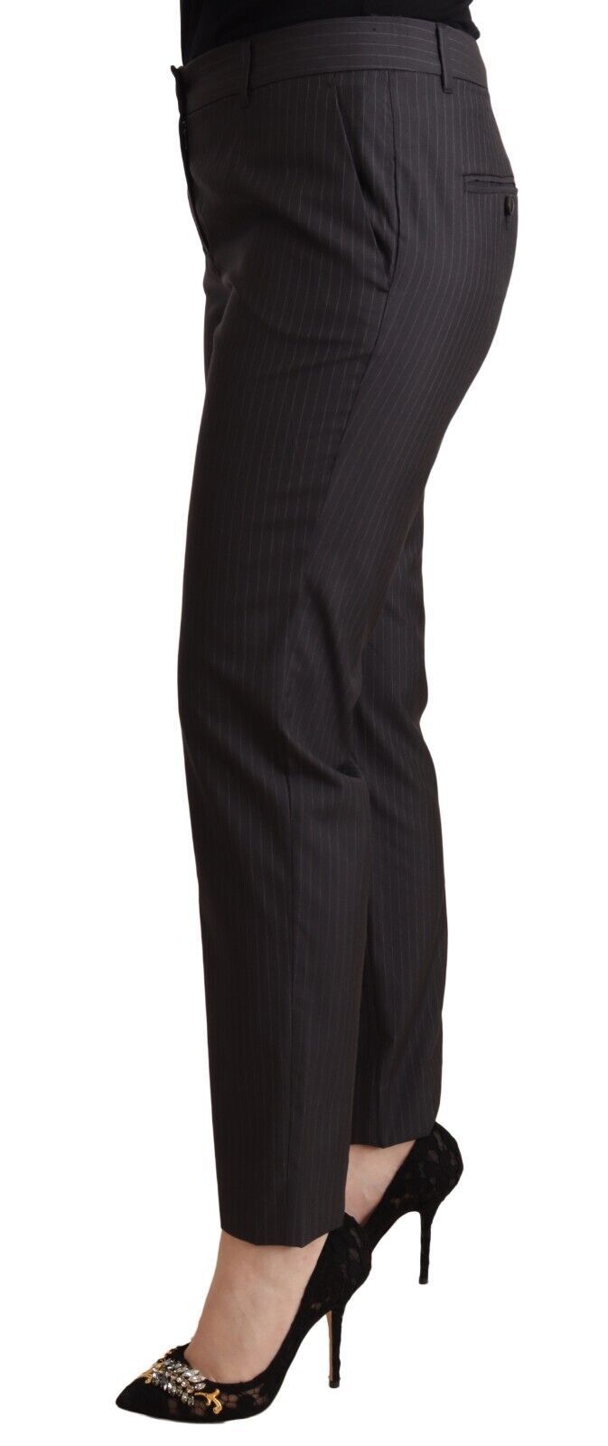Dolce & Gabbana Black Striped Wool Tapered Trouser Women's Pants