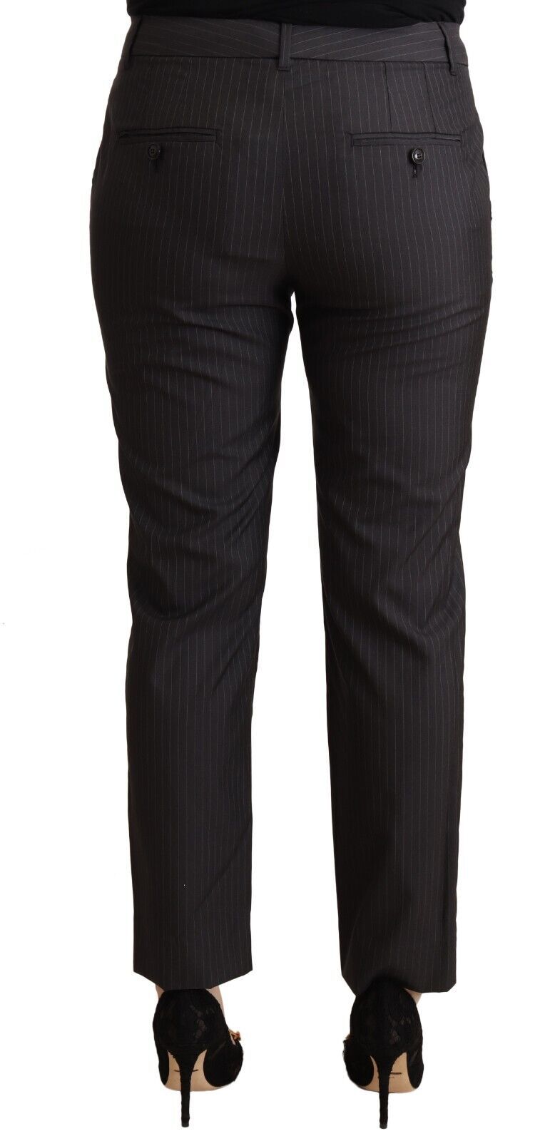 Dolce & Gabbana Black Striped Wool Tapered Trouser Women's Pants