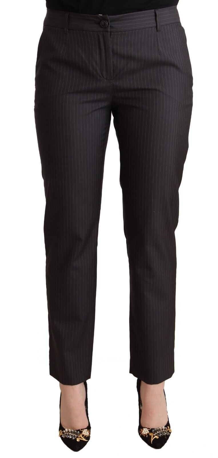 Dolce & Gabbana Black Striped Wool Tapered Trouser Women's Pants