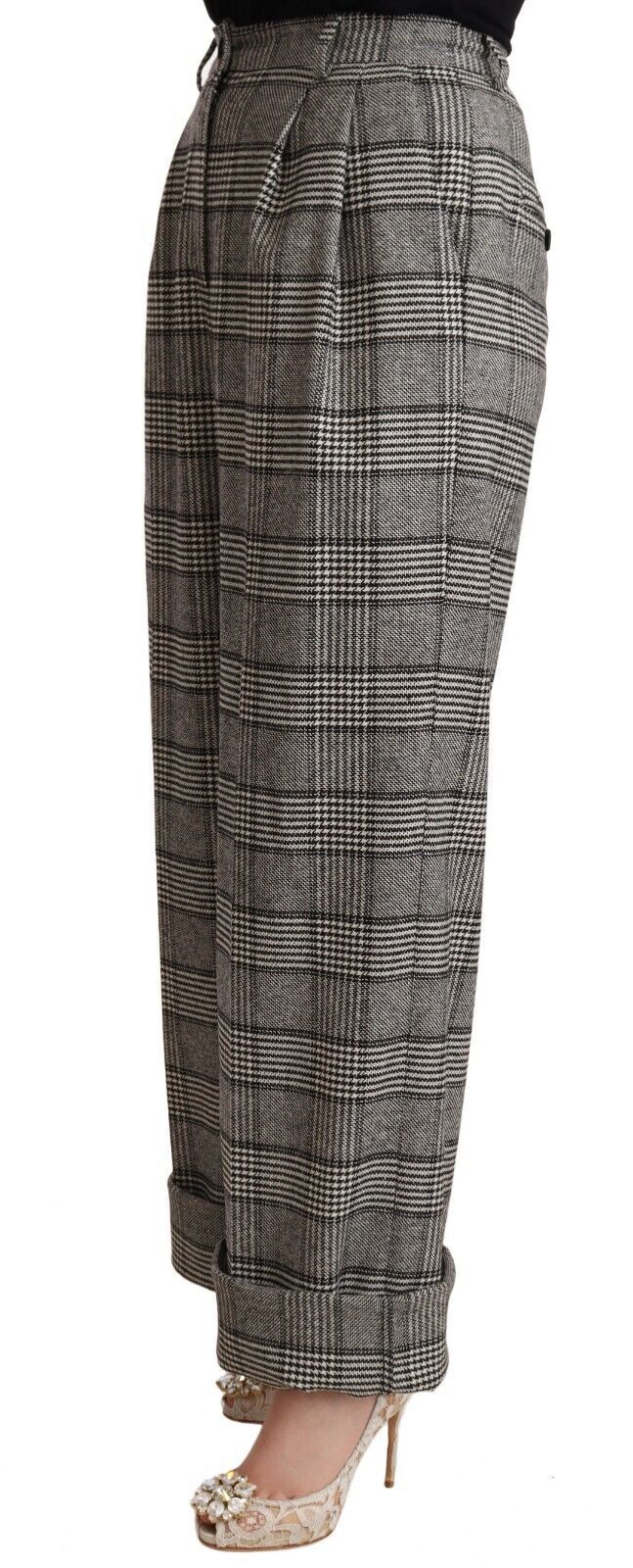 Dolce & Gabbana Gray Tartan Straight Trouser Wool Women's Pants