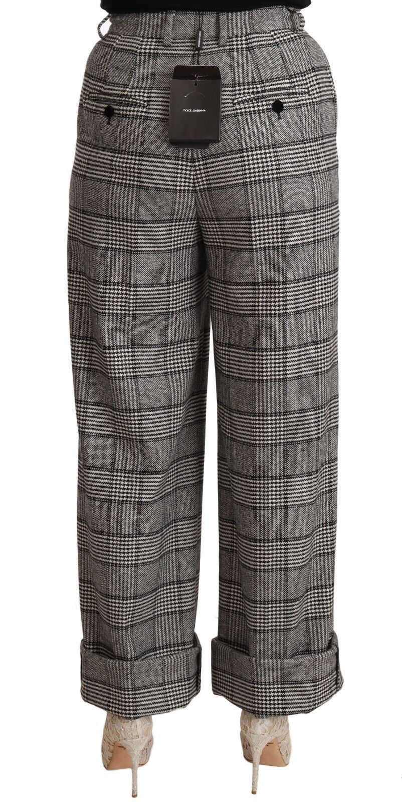 Dolce & Gabbana Gray Tartan Straight Trouser Wool Women's Pants