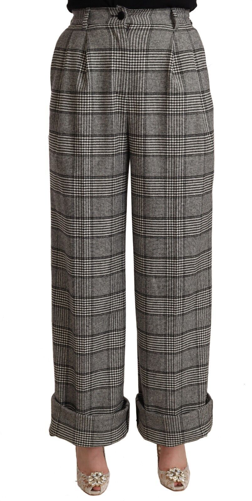 Dolce & Gabbana Gray Tartan Straight Trouser Wool Women's Pants