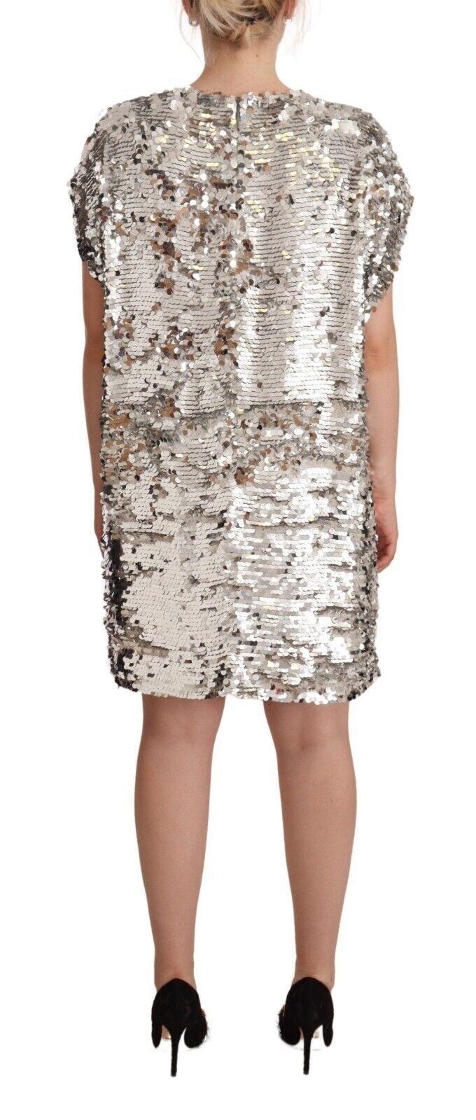 MSGM Silver Sequined Polyester Short Sleeves Shift Mini Women's Dress