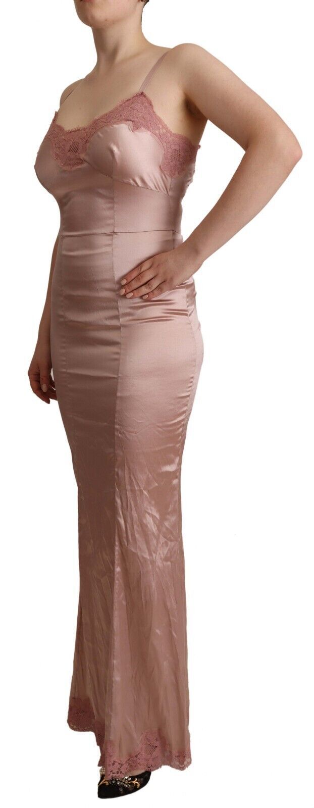 Dolce & Gabbana Pink Lace Long Bodycon Maxi Polyester Women's Dress