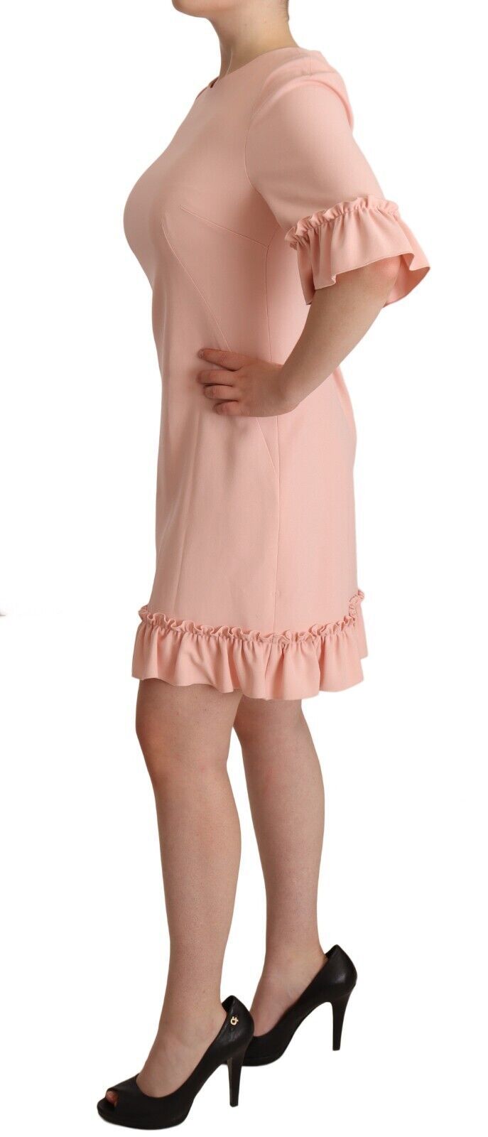 Dolce & Gabbana Pink Ruffled Sleeves Viscose Sheath Women's Dress