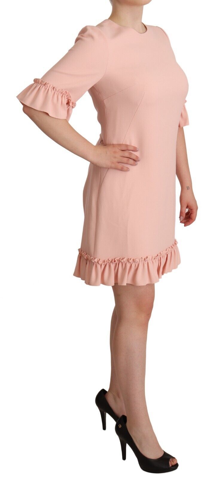 Dolce & Gabbana Pink Ruffled Sleeves Viscose Sheath Women's Dress