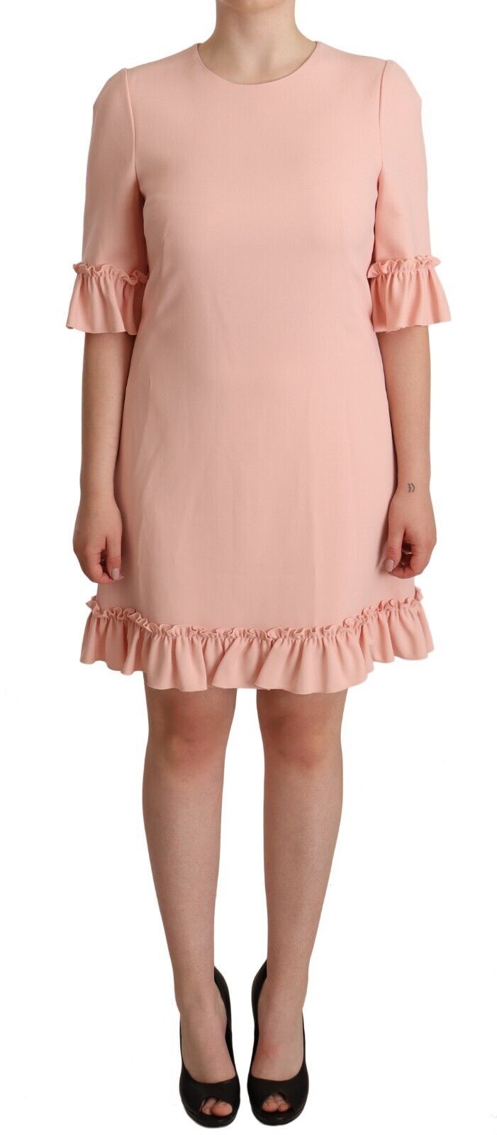 Dolce & Gabbana Pink Ruffled Sleeves Viscose Sheath Women's Dress