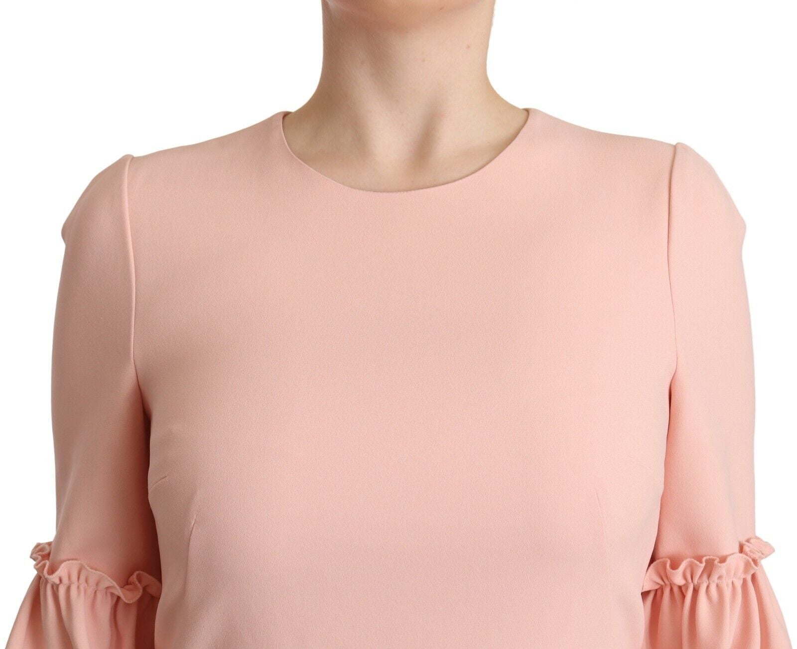 Dolce & Gabbana Pink Ruffled Sleeves Viscose Sheath Women's Dress
