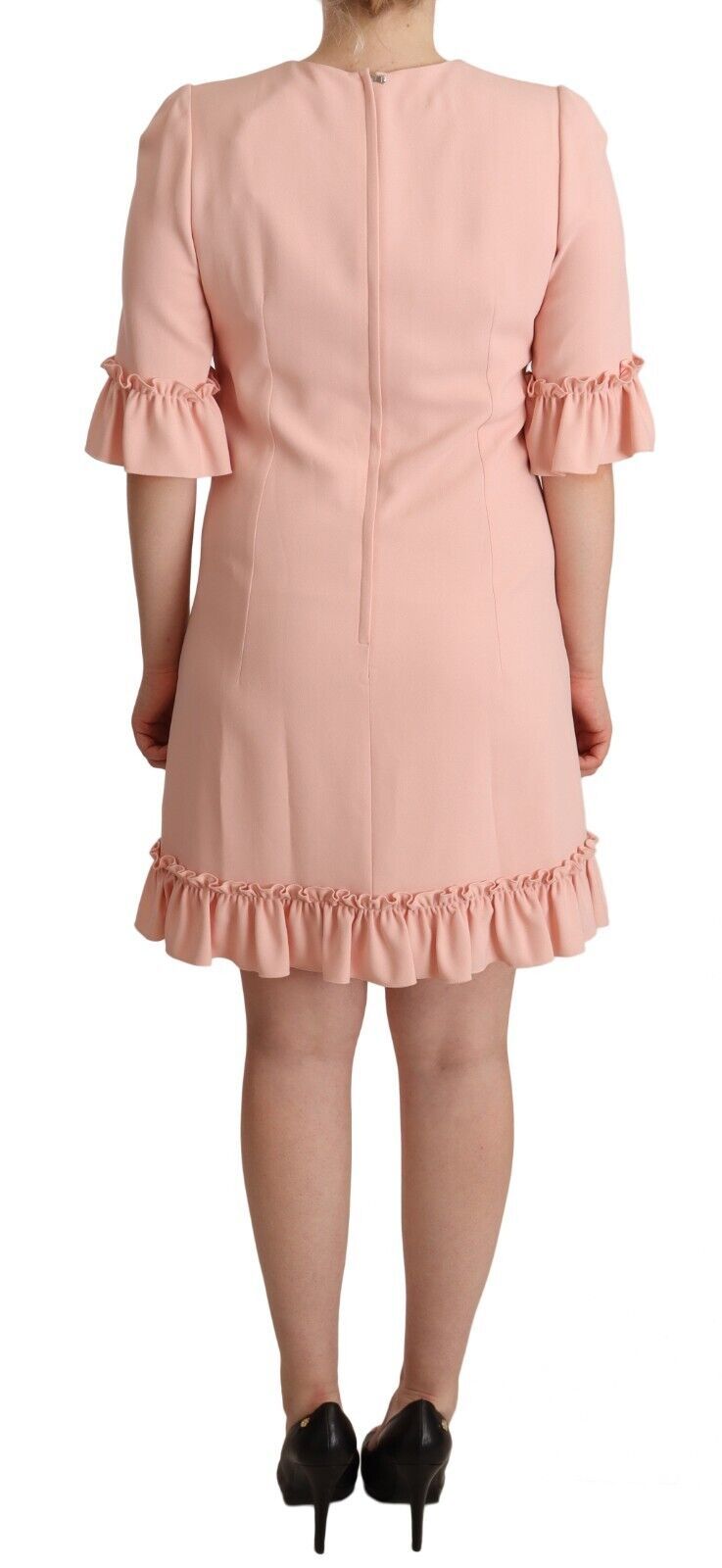 Dolce & Gabbana Pink Ruffled Sleeves Viscose Sheath Women's Dress