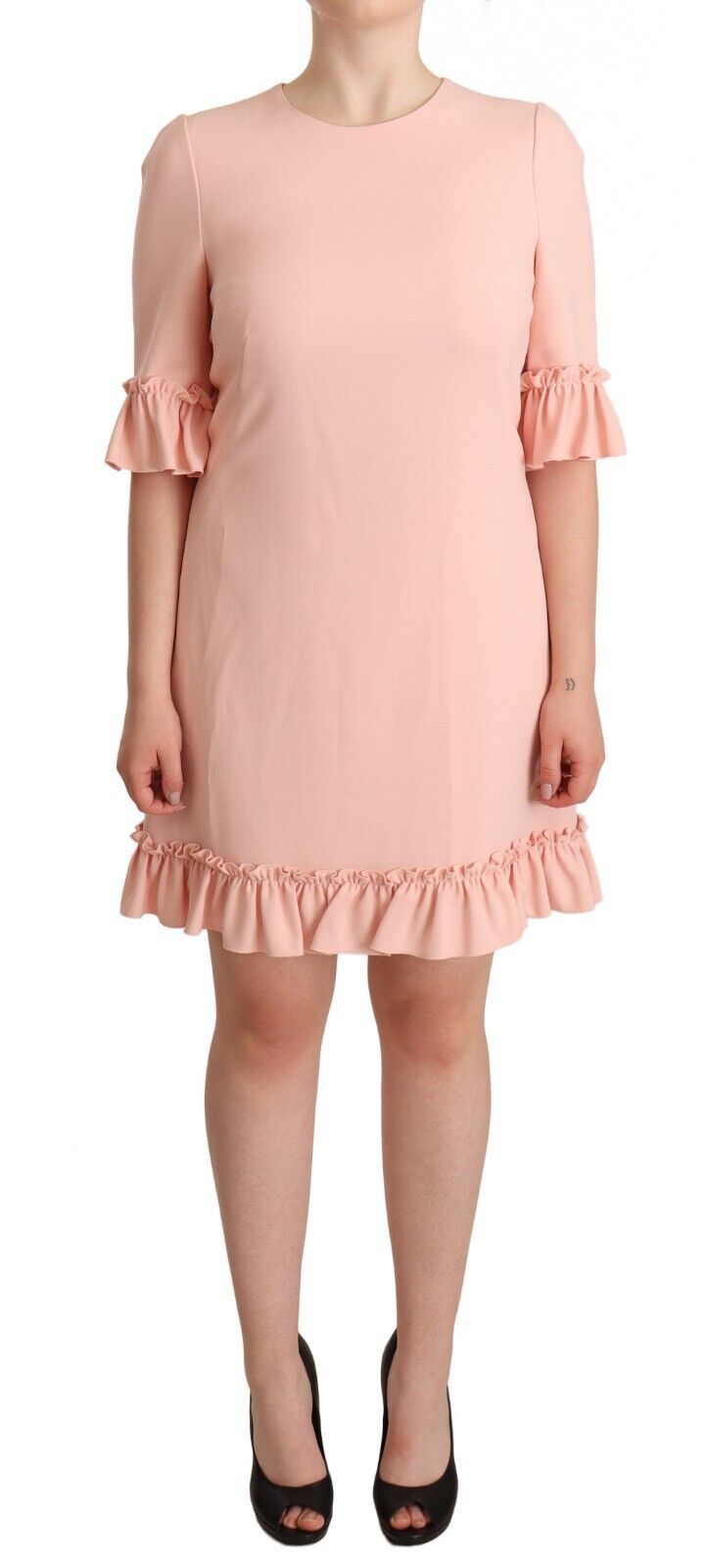 Dolce & Gabbana Pink Ruffled Sleeves Viscose Sheath Women's Dress