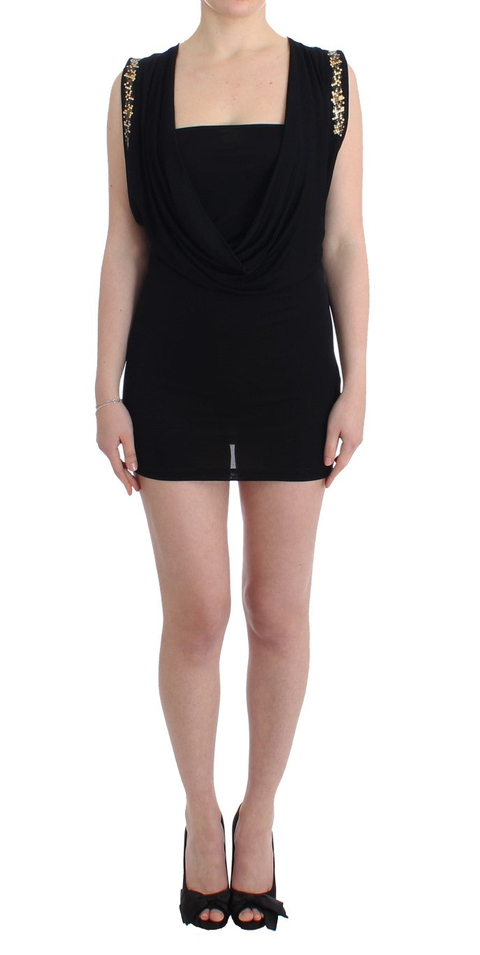 Roccobarocco Black Embellished Jersey Mini Sheath Short Women's Dress