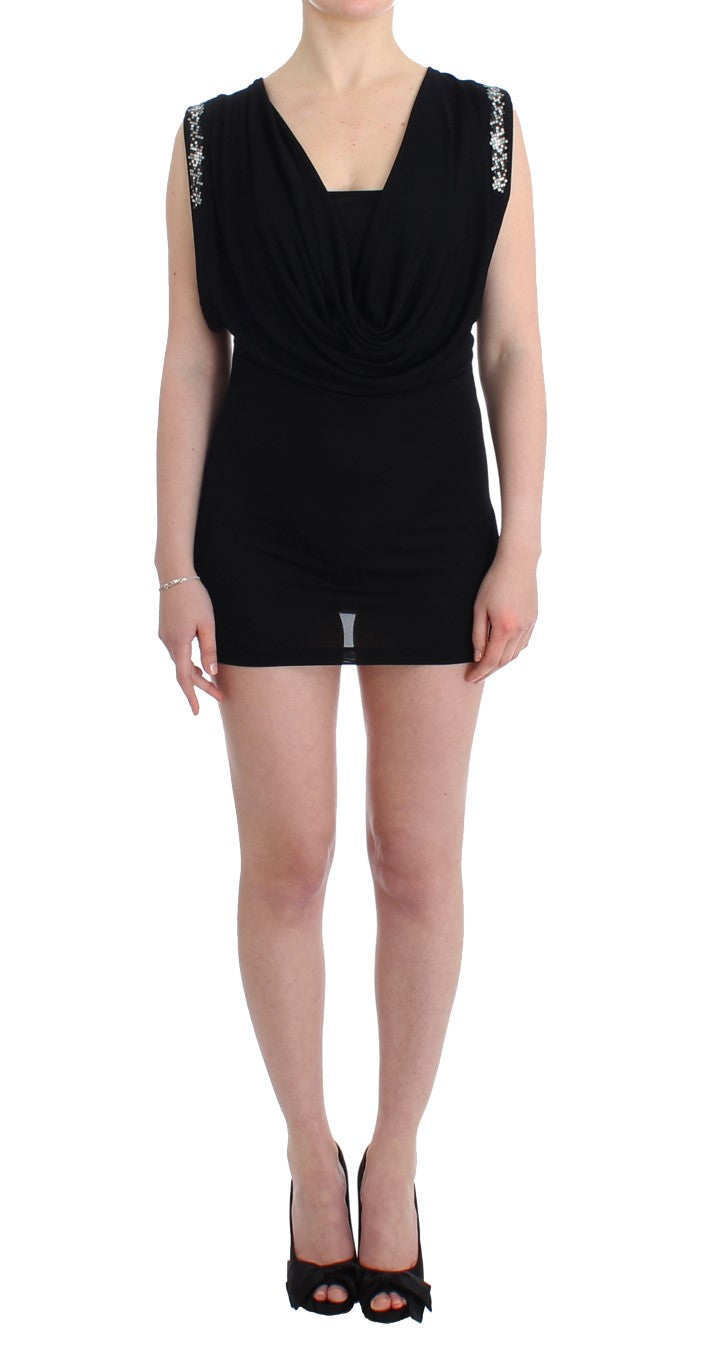 Roccobarocco Black Embellished Jersey Mini Sheath Short Women's Dress