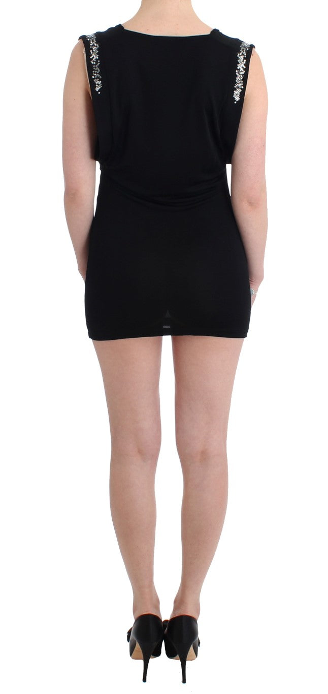Roccobarocco Black Embellished Jersey Mini Sheath Short Women's Dress