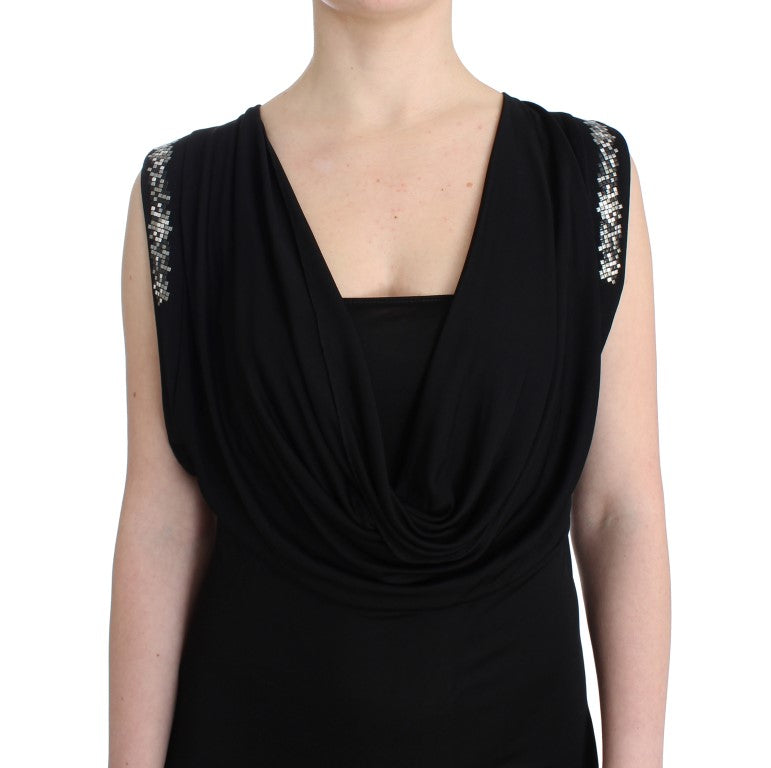 Roccobarocco Black Embellished Jersey Mini Sheath Short Women's Dress