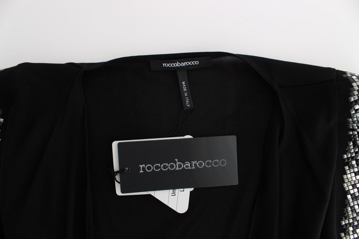 Roccobarocco Black Embellished Jersey Mini Sheath Short Women's Dress