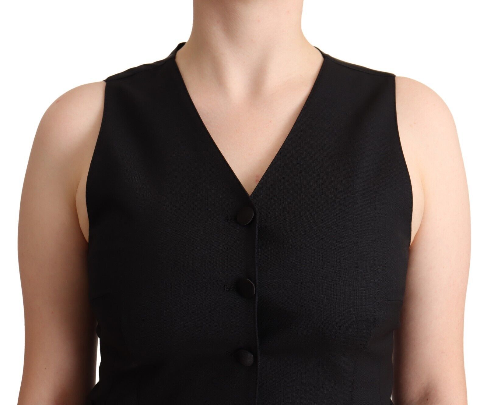Dolce & Gabbana Black Button Down Sleeveless Viscose Vest Women's Top