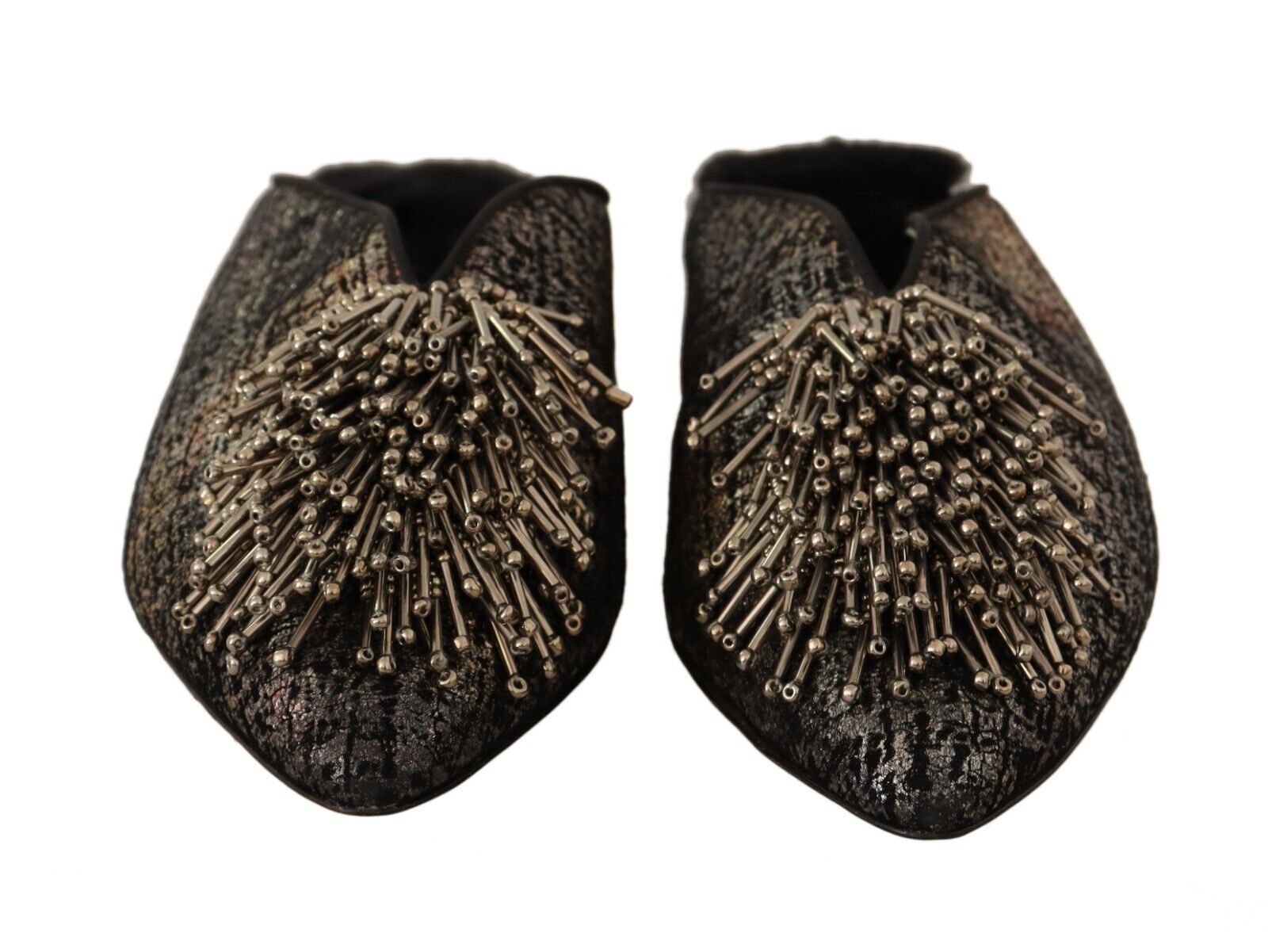 Paola D'Arcano Gold Jacquard Leather Embellished Slip On Women's Shoes