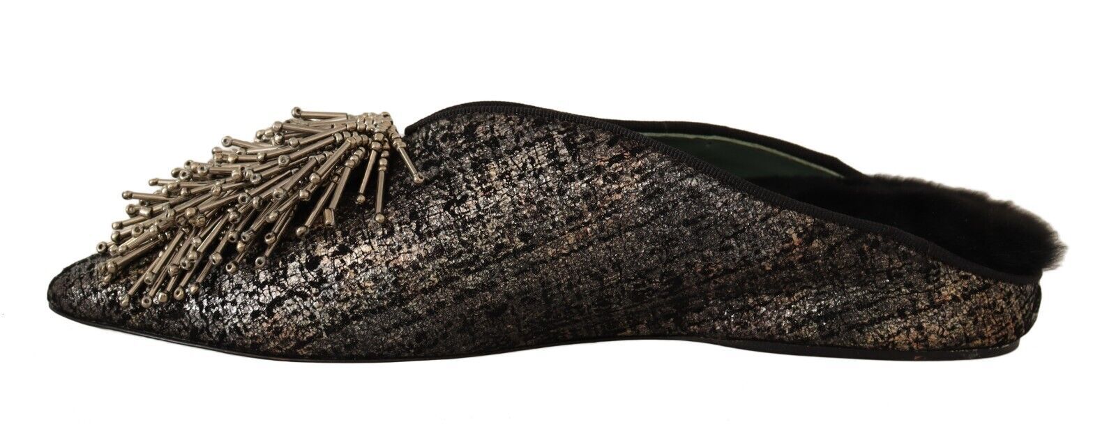 Paola D'Arcano Gold Jacquard Leather Embellished Slip On Women's Shoes