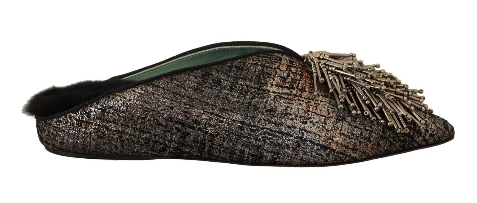 Paola D'Arcano Gold Jacquard Leather Embellished Slip On Women's Shoes
