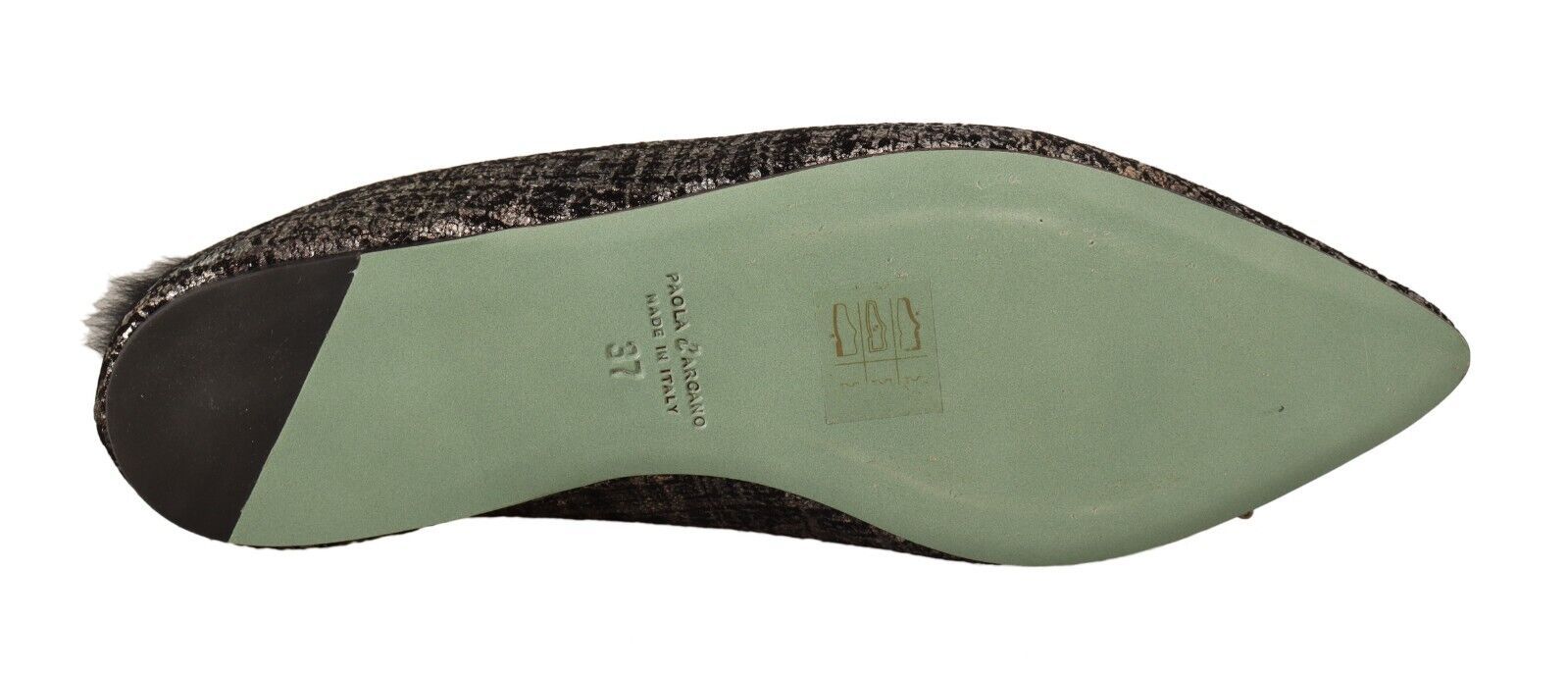 Paola D'Arcano Gold Jacquard Leather Embellished Slip On Women's Shoes