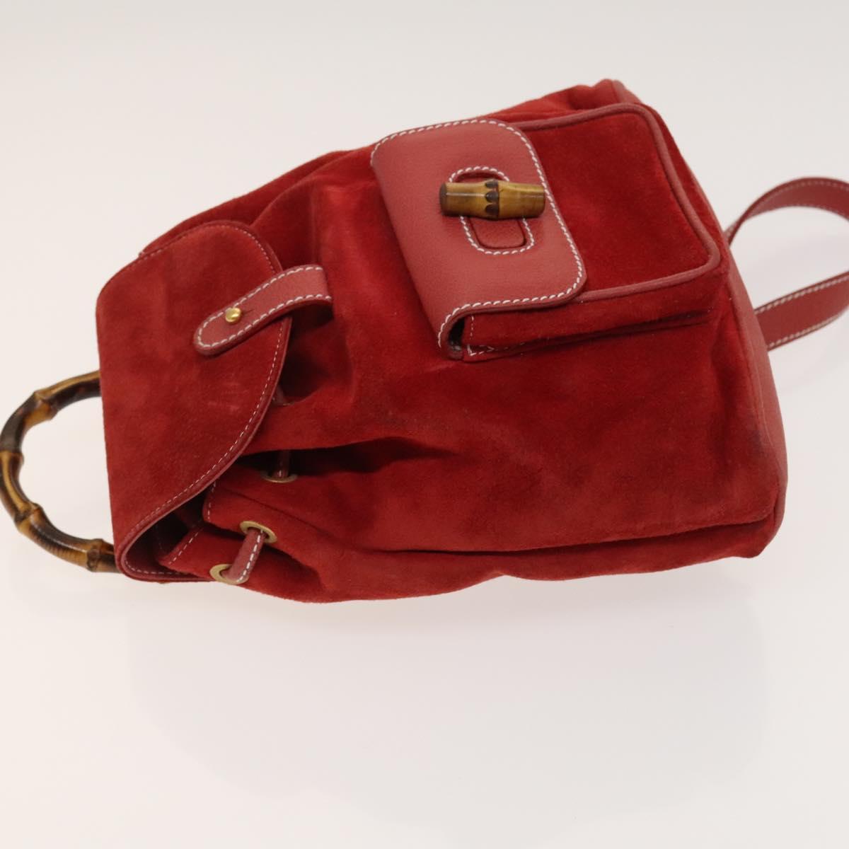 Gucci Bamboo Red Suede Backpack Bag (Pre-Owned)