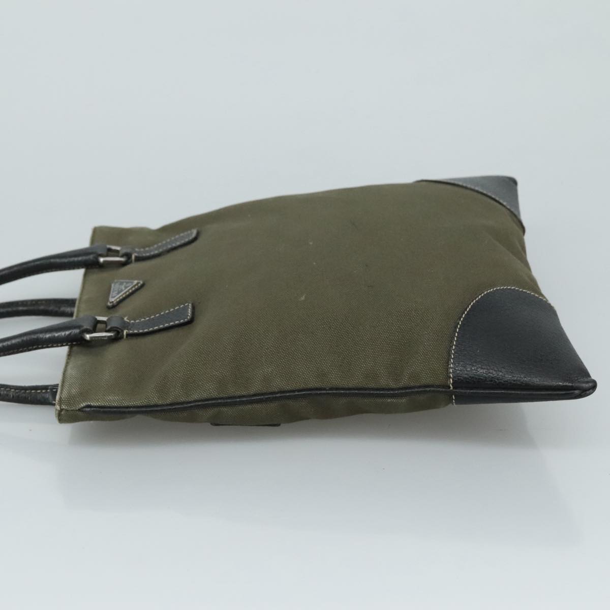Prada Triangle Logo Khaki Canvas Handbag (Pre-Owned)