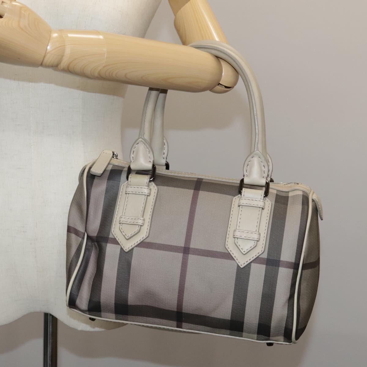 Burberry Smoke Check Grey Canvas Handbag (Pre-Owned)