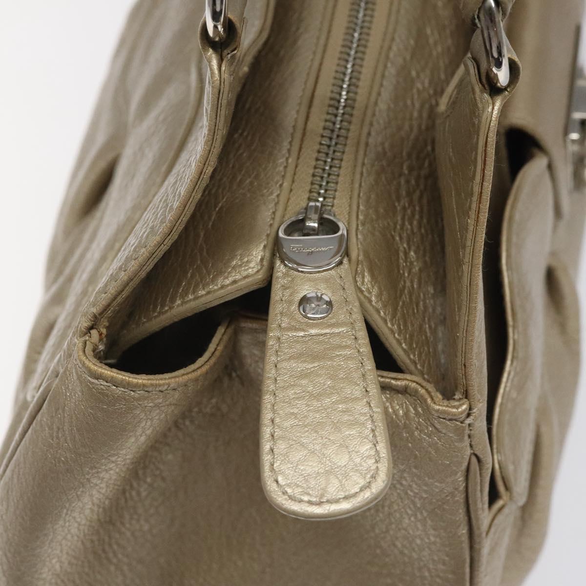 Salvatore Ferragamo Gancini Gold Leather Handbag (Pre-Owned)