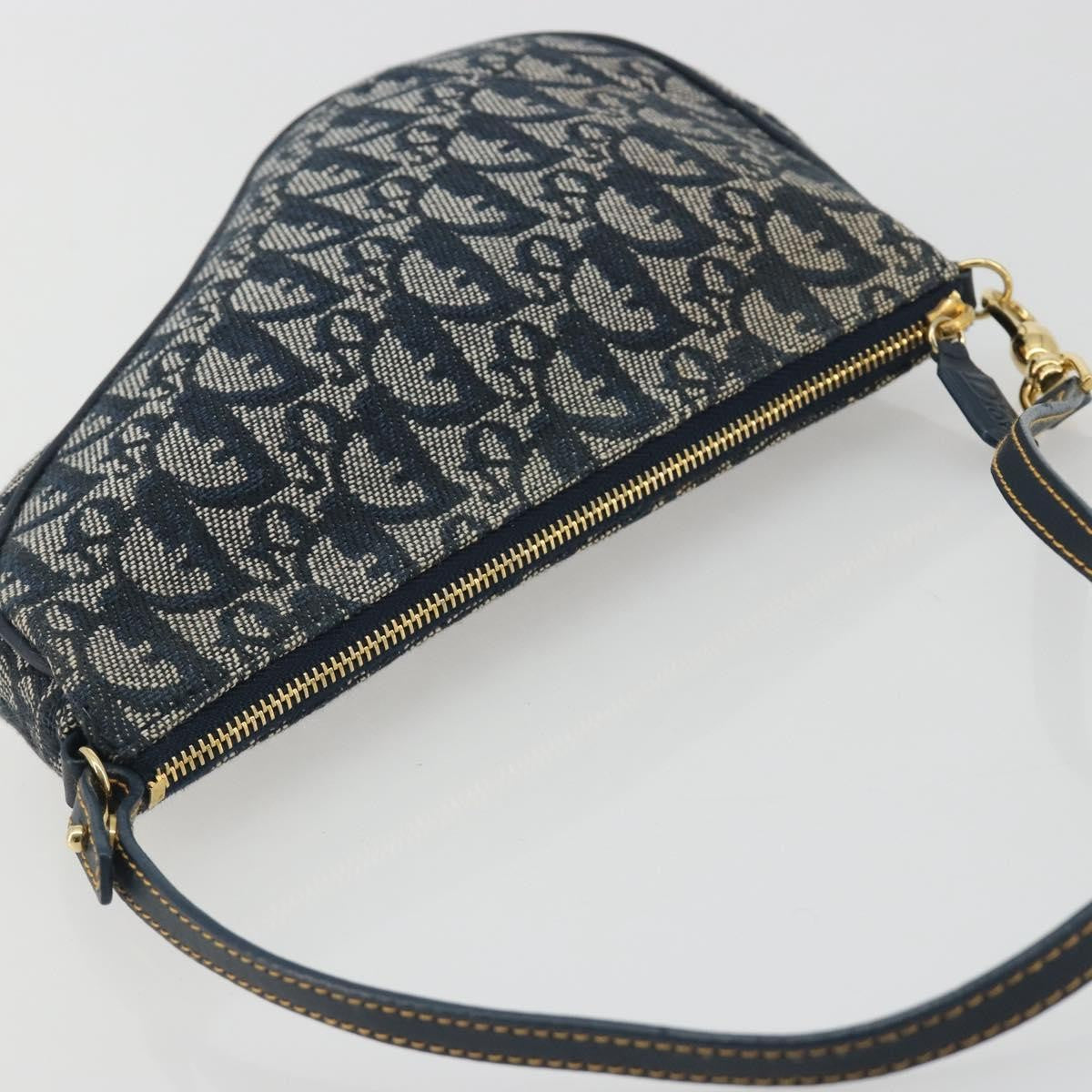 Christian Dior Vintage Saddle Diorissimo Canvas Navy Canvas Shoulder Bag Bag (Pre-Owned)
