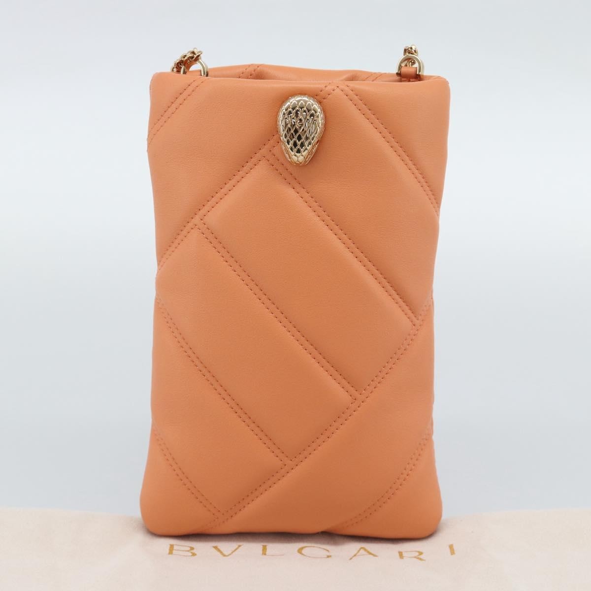 Bvlgari Serpenti Cabochon Phone Holder On Chain Diagonal Quilted Leather Orange Leather Clutche & Pouche Bag (Pre-Owned)