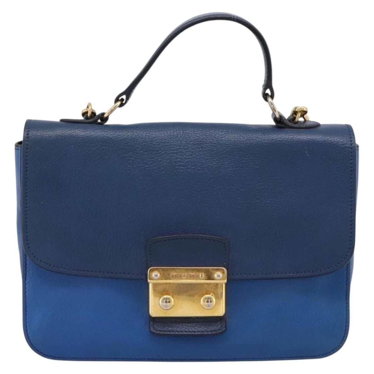 Miu Miu Madras Top Handle Leather Navy Leather Handbag (Pre-Owned)